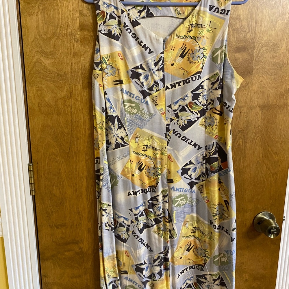 Antigua Women's Yellow and Gray Patterned Midi Dress